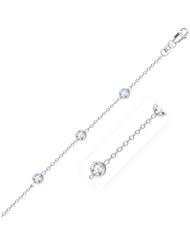 14K White Gold Anklet with Round White Cubic Zirconia