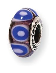 Blue and White Dotted, Glass Charm for 3mm Charm Bracelets
