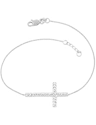 14 Karat White Gold Diamond Cut Sideways Polished Cross Adjustable Bracelet (7.5 inch)