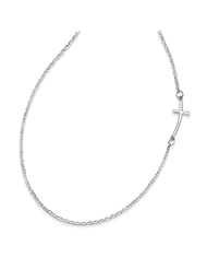 .925 Sterling Silver Small Polished Sideways Curved Cross Necklace 18"