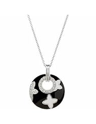 Sterling Silver Black and White Enamel and Diamond Necklace -- LIFETIME WARRANTY