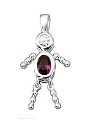Sterling Silver 18" .8mm Wide Box Chain Necklace With Mothers Womens February Birthstone Babies Boy Male Child Baby Pendant