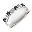 Narrow Dark Genuine Sapphire and Diamond 4-Stone Band 10K White Gold Ring Size 7 - Boxed