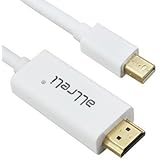 aLLreli&reg; 6ft Mini DisplayPort to HDMI Cable | Mini DP to HDMI | Thunderbolt Compatible | Full HD 1080p | 24k Gold Plated Connectors | Video+Audio - White 1.8 Meters 6 feet