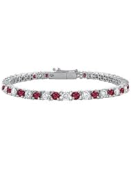 GF Bangkok Ruby and Cubic Zirconia Prong Set 10K White Gold Tennis Bracelet 4.00 CT TGW