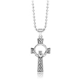 Chuvora Sterling Silver Irish Celtic Claddagh Cross Pendant Charm