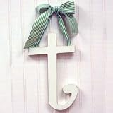 Wooden Hanging t: Green Polka Dot Ribbon