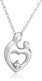 Sterling Silver Mother & Child Diamond Heart-Shaped Pendant by Janel Russell, 18" (.015 cttw)