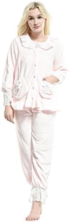 Women Flannel Pajamas Sets Ladies Nightgowns Sleepwear Tracksuits Nightwear (M, 16-91008 Pink)