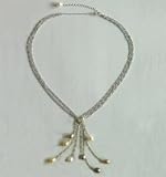 4-Strand Silver Heart Crystal Lariat w. Multi-color Cultured Pearl