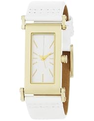 French Connection Womens FC1026W White Leather Strap Gold-tone Stainless Steel Case Watch