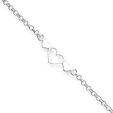 Sterling Silver 10inch Polished Triple Heart Anklet Length 10