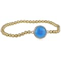 Bronze with Blue Agate Round Charm Bead Bracelet, 7.25"