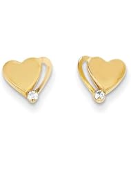MadiK® 14k Yellow Gold Polished Flat Heart with CZ Post Earrings