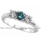 0.82ct`Fancy Blue & White Diamond 3-Stone Engagement Ring 14k White Gold