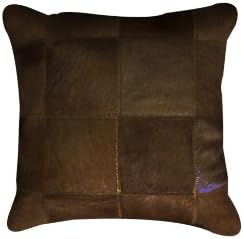 MESSINA COWHIDE PILLOW MULTI PATCHWORK BROWN DARK 16" X 16"