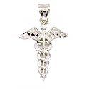Caduceus Charm Diamond-Cut 14k White Gold 19mm