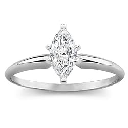 3/8 ct Marquise Diamond Solitaire Ring in 14K White or Yellow Gold (D Color, I3 Clarity, 0.37 carat, yellow or white band)