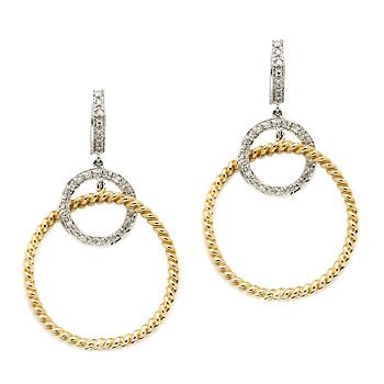 0.25 Ct. T.W. Diamond & Twist Drop, Hinge Post Hoops In 14kt Two-Tone Gold