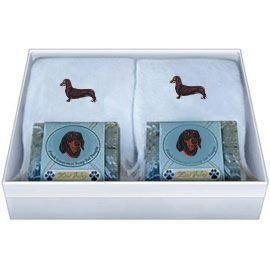 Double Gift Box with Dachshund Black Soap and Towel
