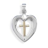 Rhodium/14K Gold Plated Cross in Sterling Silver Heart Charm Pendant, 13/16 in (incl bail) 31m5LdCTfkL. SL160 Rhodium/14K Gold Plated Cross in Sterling Silver Heart Charm Pendant, 13/16 in (incl bail)