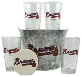 Atlanta Braves Pint Glasses and Beer Bucket Set | MLB Atlanta Braves Gift Set
