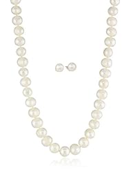Sterling Silver Freshwater Cultured Pearl Necklace and Earrings Set (10-11mm), 18"