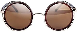 Men and women simple fashion round frame sunglasses polarized driving sunglasses UV protection (Gold-framed tinted lenses)