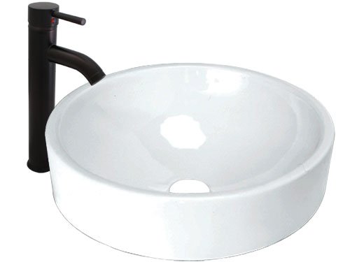 Ticor Full Moon Vessel Porcelain Bathroom Sink W/overflow and Oil Rubbed Bronze Faucet Combo