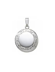 14k White Gold Round Picture Locket 3/4 in x 3/4 in Solid 14K White Gold