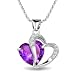 Rhodium Plated 925 Silver Diamond Accent Amethyst Heart Shape Pendant Necklace 18