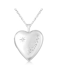 Sterling Silver "Believe" Heart Diamond Locket Necklace (0.01ct)