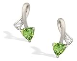 14K White Gold Genuine Trillion Peridot and Diamond Ribbon Earrings