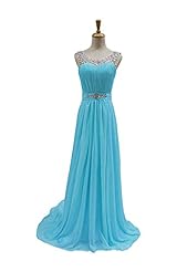 Scoop Neck Chiffon 2015 Lace-Up Beaded Bridesmaid Dress/Prom Dress  with a Brush/Sweep Train 