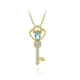 18K Gold over Silver Designer Blue Topaz & Diamond Accent Crown Key Slide Pendant
