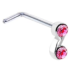 Sterling Silver Pink Gem Swirl L-Shaped Nose Ring