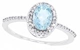 0.95ct Oval Aquamarine Ring with Diamond in 14Kt White Gold