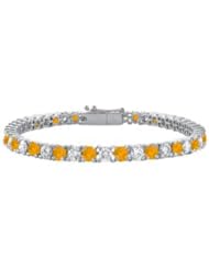 Sterling Silver Round Citrine and Cubic Zirconia Tennis Bracelet 4.00 CT TGW