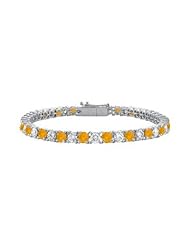Citrine and Cubic Zirconia Prong Set 10K White Gold Tennis Bracelet 4.00 CT TGW