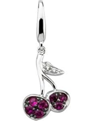 Genuine Pink Sapphire And Diamond Cherries Charm 14K White with Black Rhodium .015 Ct Tw 66259