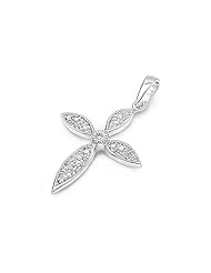 Sterling Silver Cross Clear CZ Pendant Cute Wholesale Charm Pure 925 New 26mm with 1.3mm Curb Chain