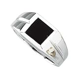 14K White Gold Genuine Onyx Men's Ring