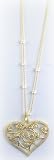 14K Gold Plated 16 Pearl Link Necklace with Hammered Swirl Heart Pendant From Barrocos