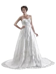 A-line Strapless Satin Lace Wedding Dress 