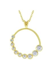 Golden Graduated Cubic Zirconia Circle Pendant Necklace