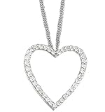 14K White Gold Open Heart-Shaped Designer Pendant, Enhanced with Pave Set Diamonds, Sliding on a 16'' Cable-Chain Necklace. (GH-Color, SI-Clarity, c.t.t.w. 0.51CT)
