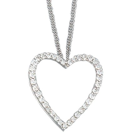 14K White Gold Open Heart-Shaped Designer Pendant, Enhanced with Pave Set Diamonds, Sliding on a 16'' Cable-Chain Necklace. (GH-Color, SI-Clarity, c.t.t.w. 0.51CT)