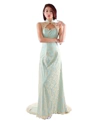 A-line Natural   Waistline Keyhole Illusion Lace Floor Length High-Neck Prom Dress 
