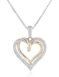 XPY Sterling Silver and 14k Yellow Gold Diamond Heart Pendant Necklace, 18"