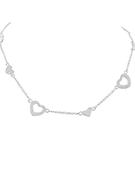 .925 Sterling Silver White Gold Love Hearts Womens Link Chain Necklace